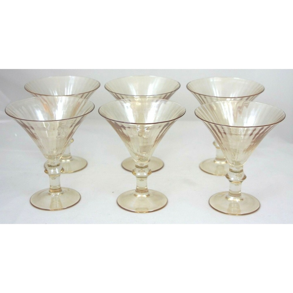 Golden Luster by Noble Excellence Martini Glasses 5 3/4" Set Of 6 Amber Optic